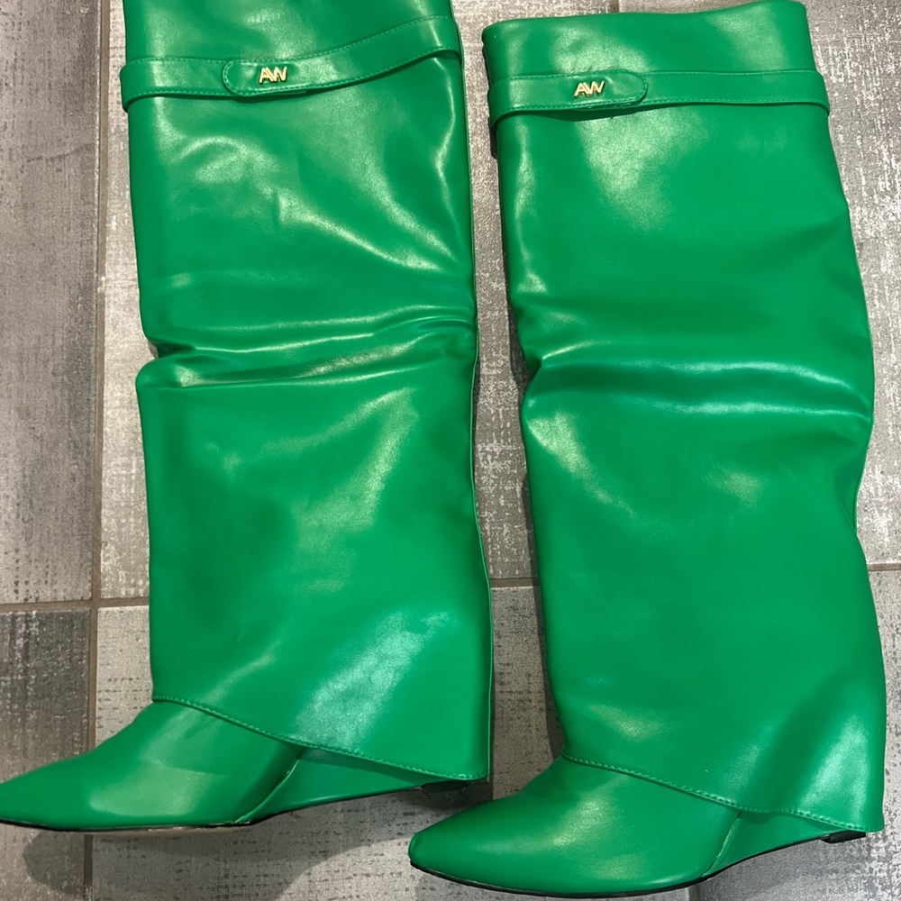 Azalea Wang knee high wedge boots in green